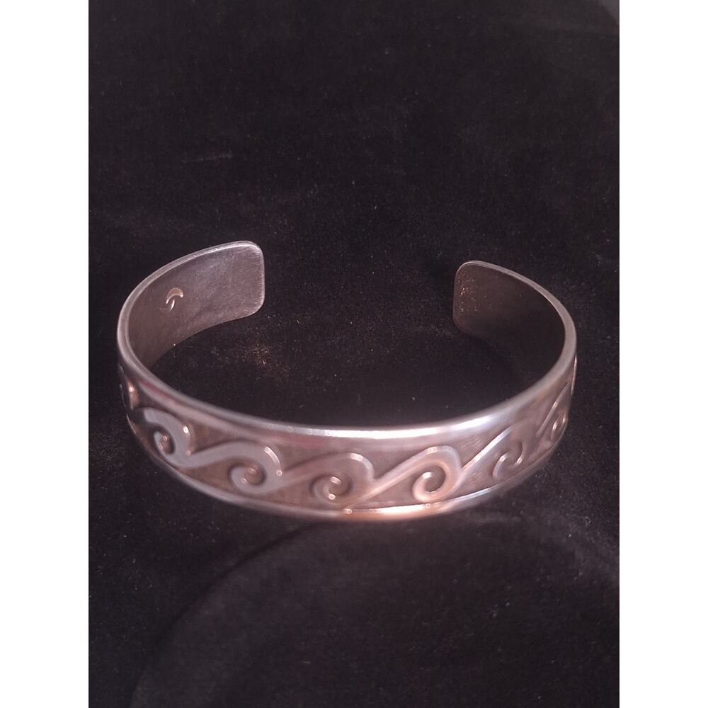Signed Hopi Sterling Silver Overlay Cuff Bracelet Crescent Moon Hallmark 22g